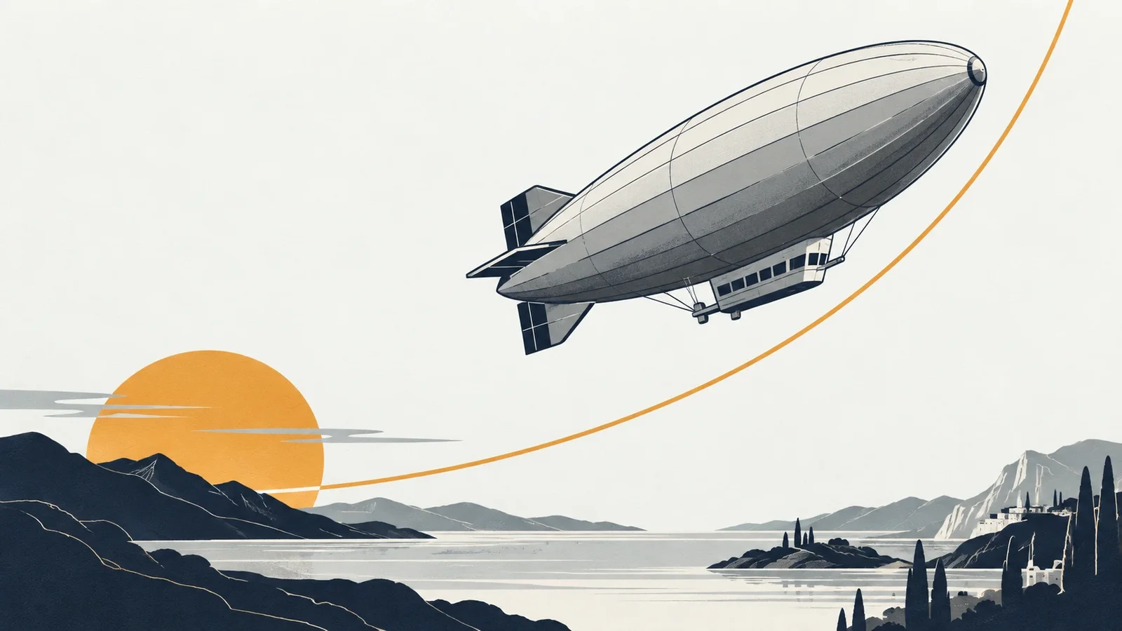 Illustration of a vintage airship rising on a multiplier curve