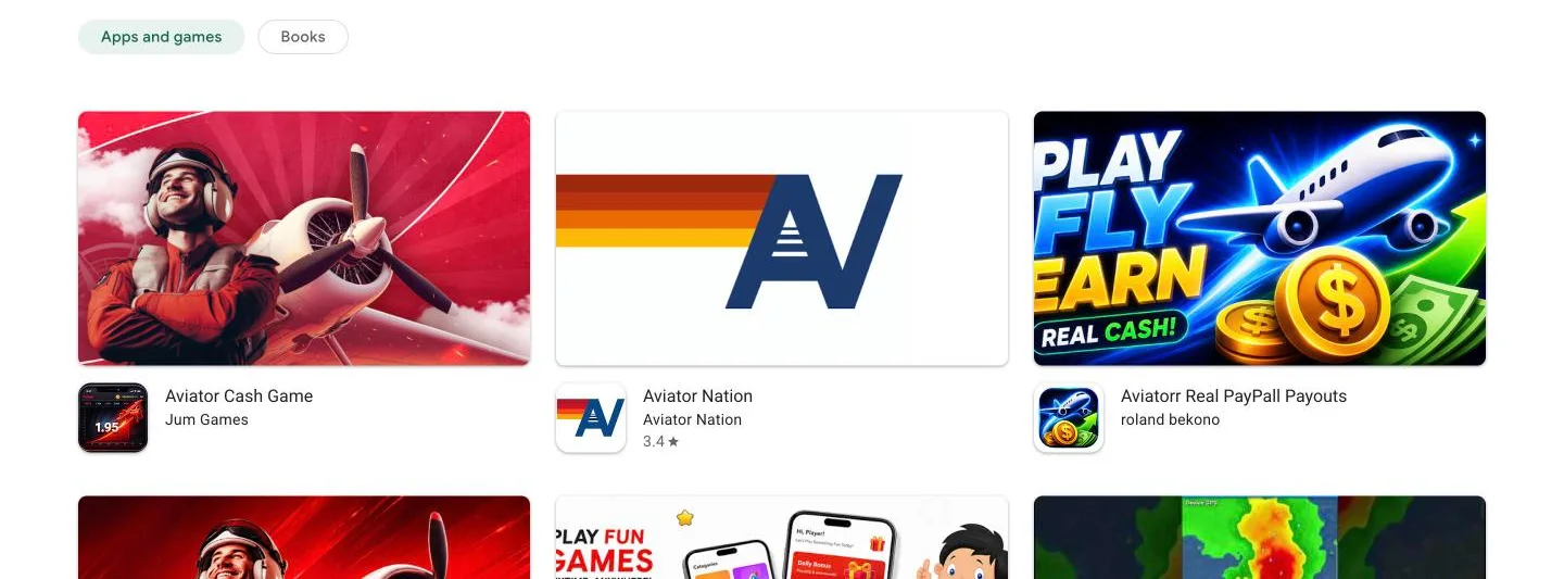 Example of a fake Aviator earning app listing on a third-party APK site